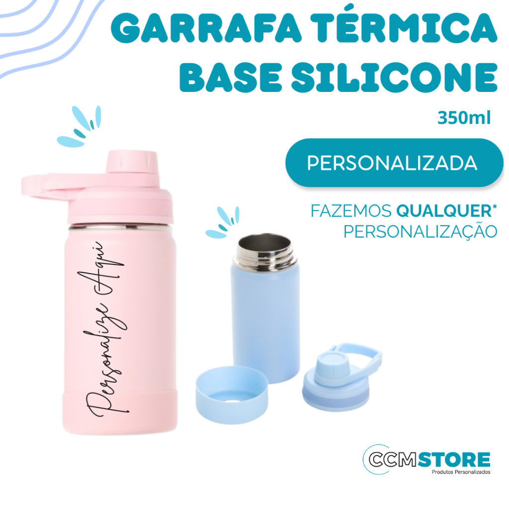 Garrafa Térmica 350ml borracha silicone,  Personalizada nome logo e profissões em Oferta na Shopee