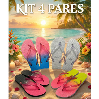 Kit 4 Pares Sortidos de Chinelo Sandalia Feminino Adulto Lancamento Estampas Verão 2026 PROMOCAO em Oferta na Shopee