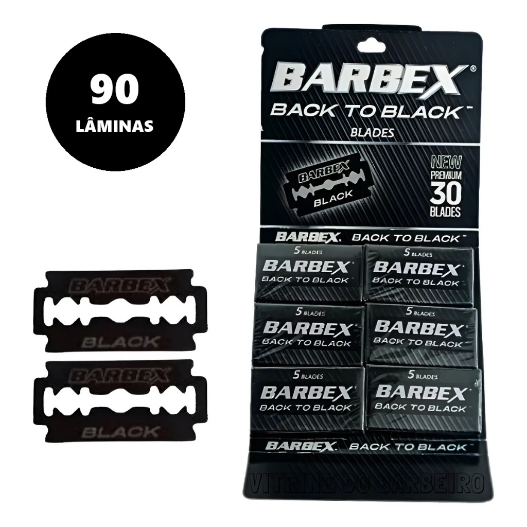 kit 90 Lâminas Barbex Black to Black 3 Cartelas