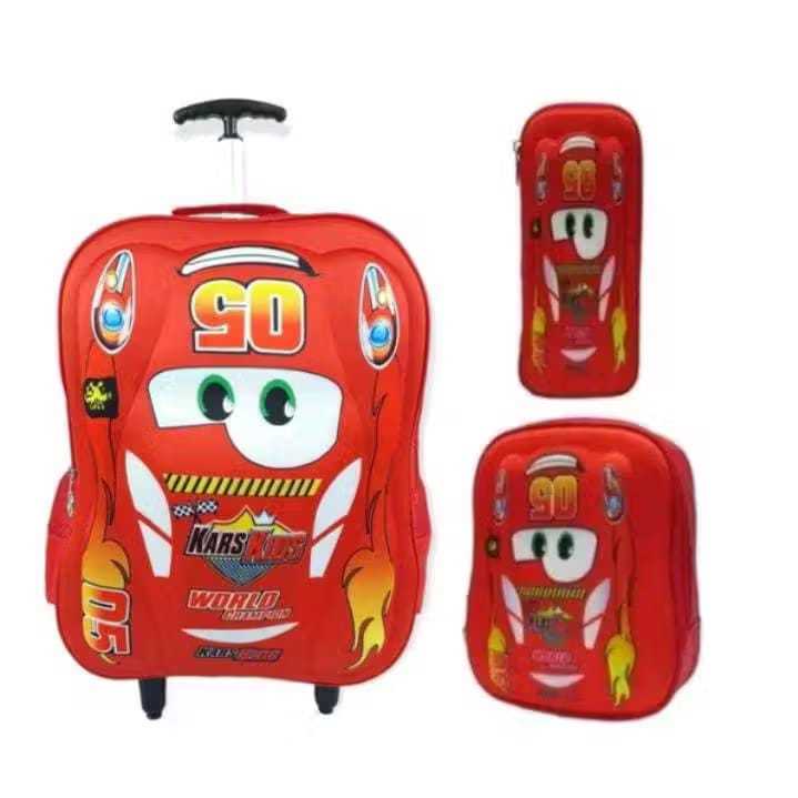 Kit McQueen Mochila com Rodinha Infantil menino Escola, Kit Mochila, Lancheira + Estojo Menino