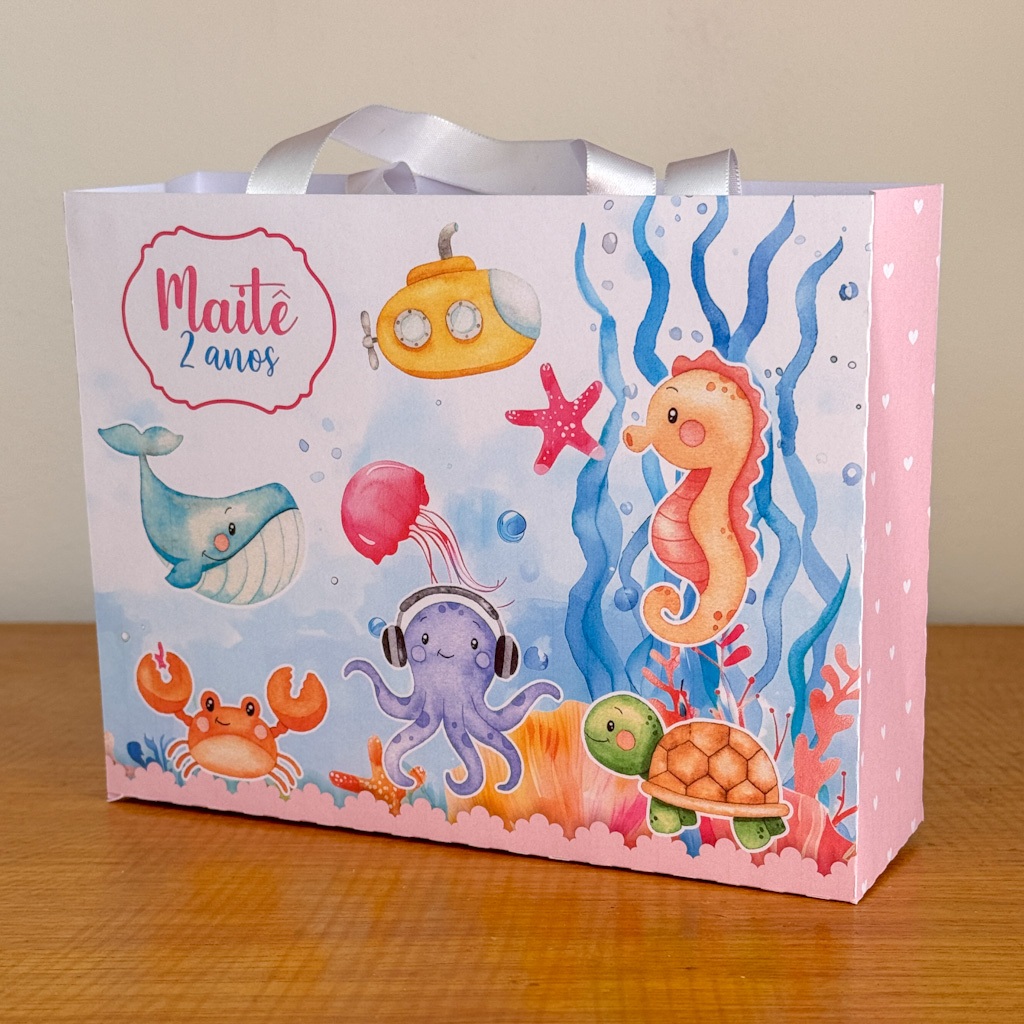 PEGUE E MONTE Kit Sacolinha Personalizada FUNDO DO MAR MENINA Festa Aniversário Lembrancinha