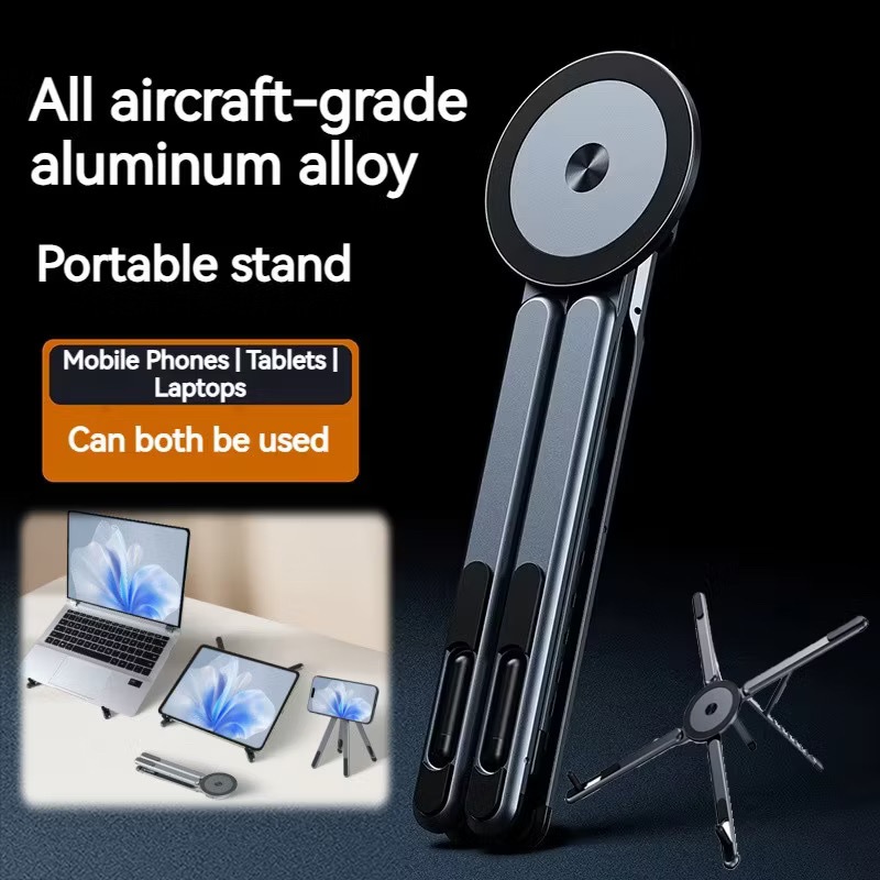 Novo Portátil 4IN1 Suporte Magnético Dobrável De Liga Alumínio Montagem Estável Para Smartphones Tablets Laptops