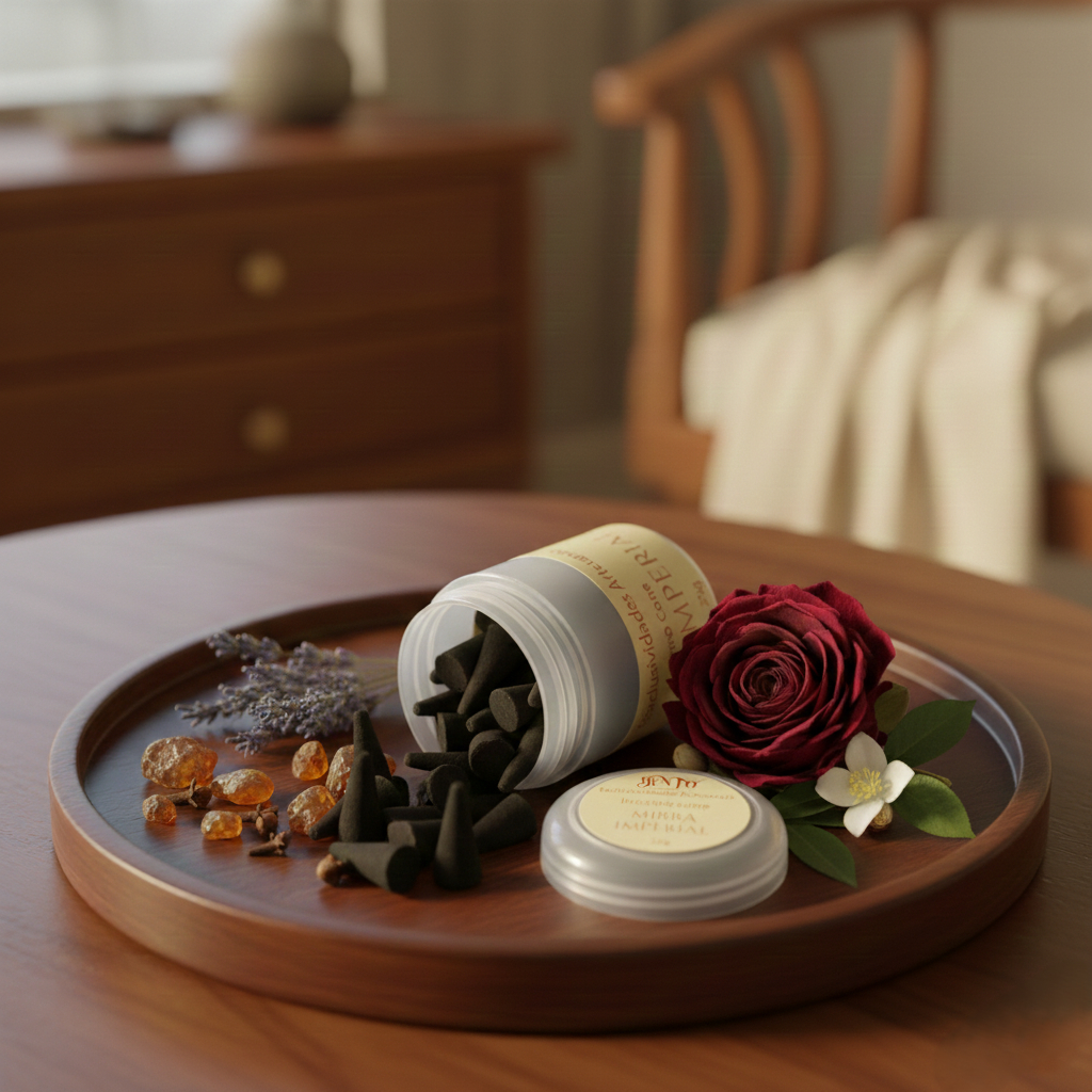 Detalhes do Incenso Cone MIRRA IMPERIAL – Aroma Exótico e Ambarado – Espiritualidade e Luxo – 30 Unidades