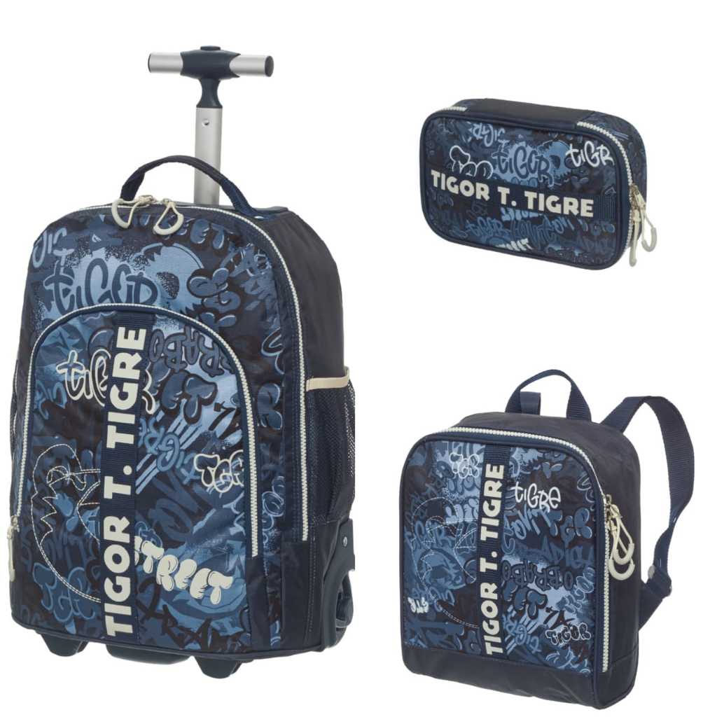 Kit Escolar Mochila Carrinho Tubo + Lancheira Térmica de Costas + Estojo Box Tigor T. Tigre Lovit Street