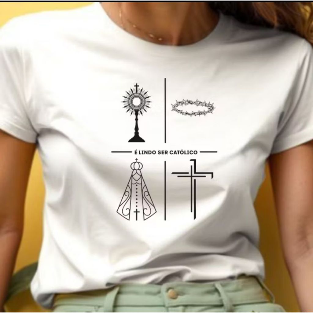 Camiseta Católica Religiosa Fé Cristã – Jesus, Maria, Oração, Proteção e Devoção
