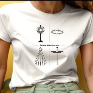 Camiseta Católica Religiosa Fé Cristã – Jesus, Maria, Oração, Proteção e Devoção