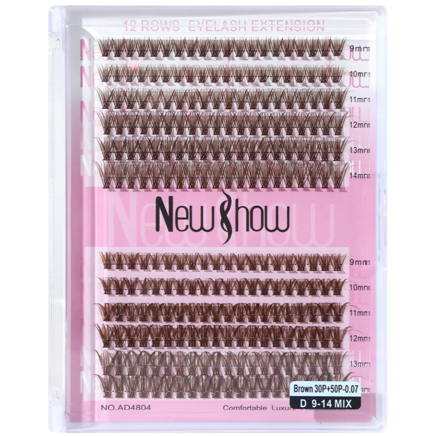 New Show Cílios Postiços Tufo Volume Marrom 30P+40P-0.07 D Curl Mix 9-14mm - Extensão Profissional