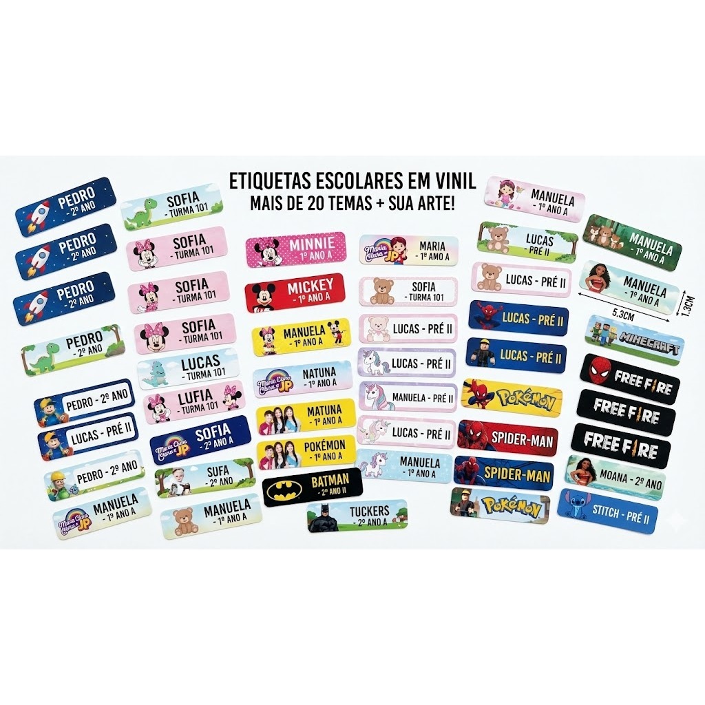 MEGA KIT 132 Etiquetas Escolares Personalizadas Vinil Adesivo | Nome  Tema  | Volta às Aulas Caneta Garrafa Mamadeira em Oferta na Shopee