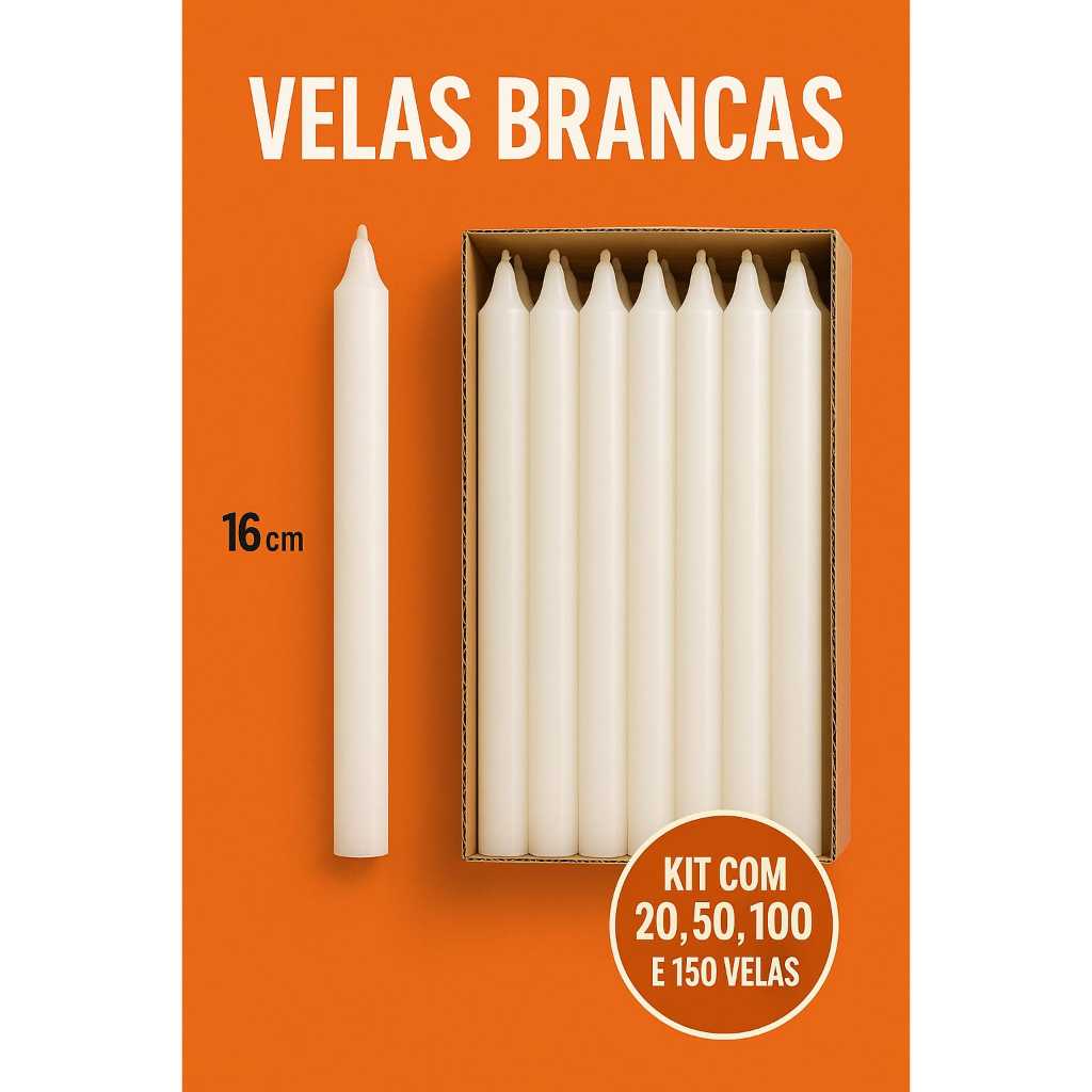 Kit 150 100 50 20 10 Velas 16 cm Palito Branca Parafina Pura em Oferta na Shopee