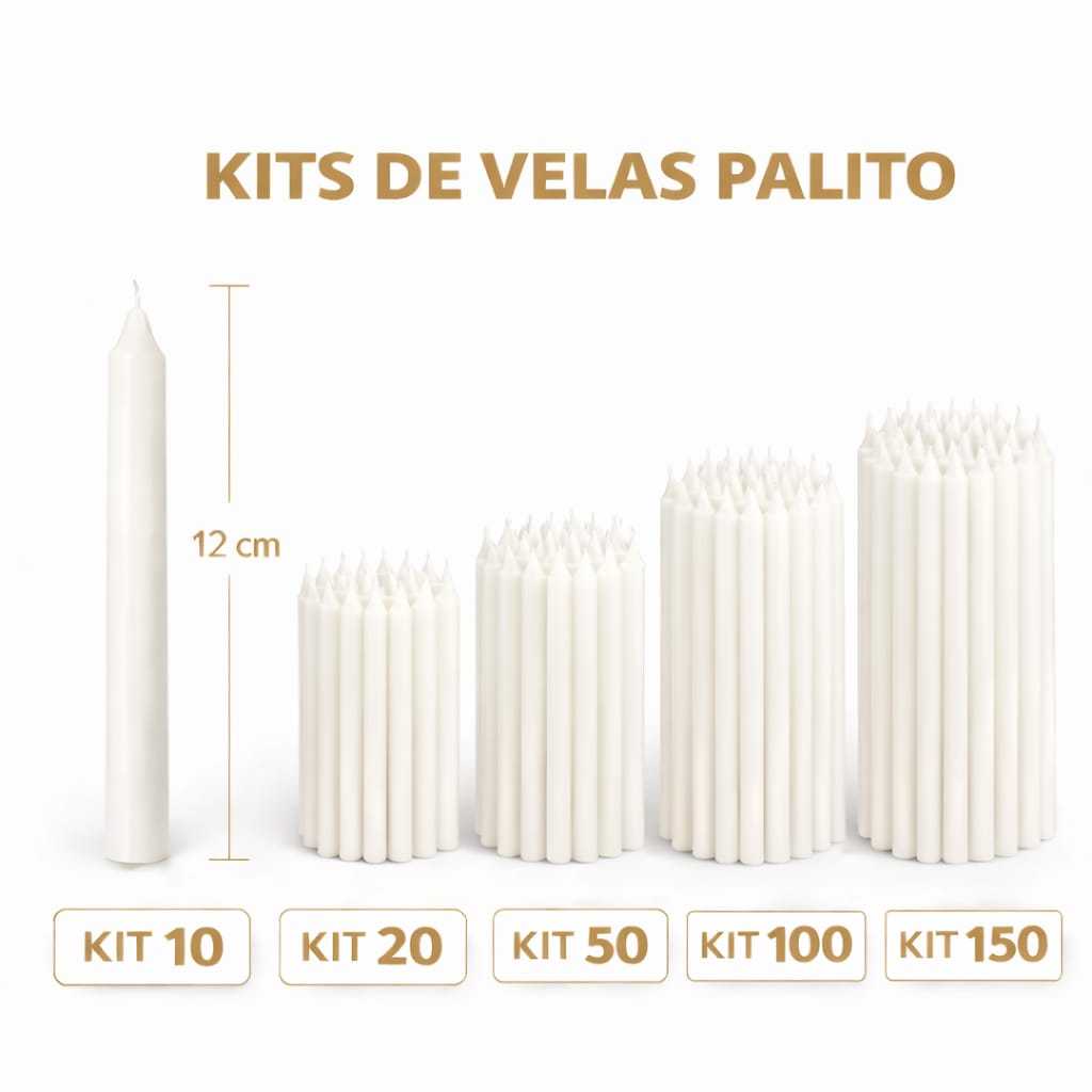 Kit 100 Velas Palito Branca Parafina Pura Queima Prolongada