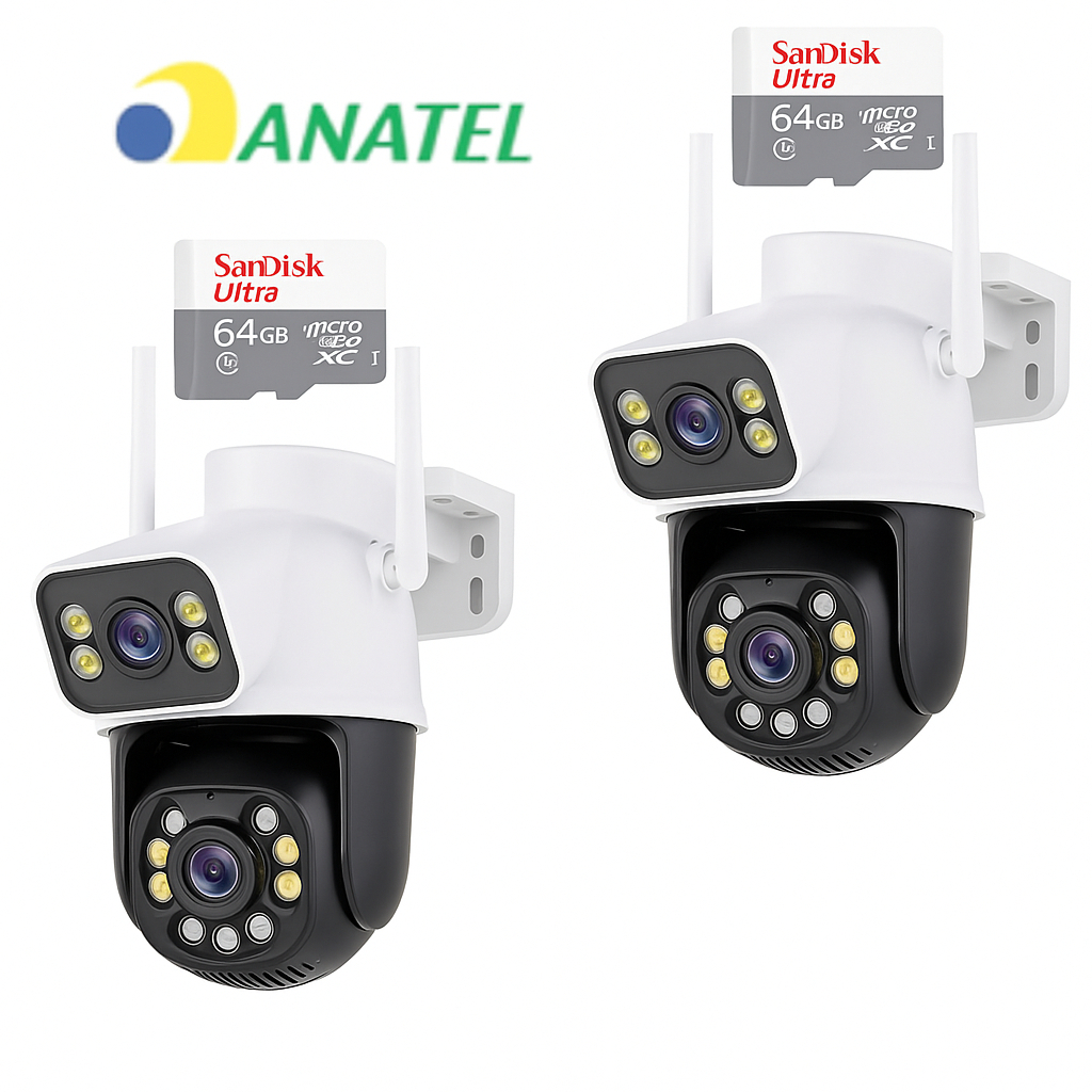 Kit 2 Camera Externa Ip Wifi 8mp 4K C/ Visão Noturna 360 Icsee Segurança Dupla Prov Dágua +2 SD 64GB