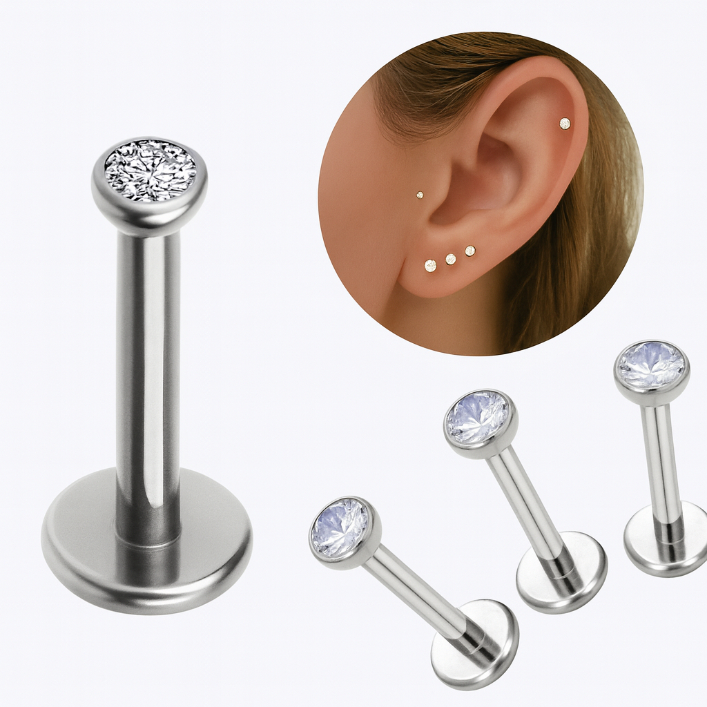 KIT 3 Piercing Titânio Ponto Luz Zircônia Helix Conch Labret Pvd Dourado, Prata, Gold, Silver em Oferta na Shopee