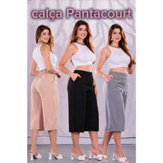 Calça Pantacourt Tecido Viscolinho  PREMIUN   Liso Com Bolso Cintura Alta Estilo Blogueira Elegante em Oferta na Shopee