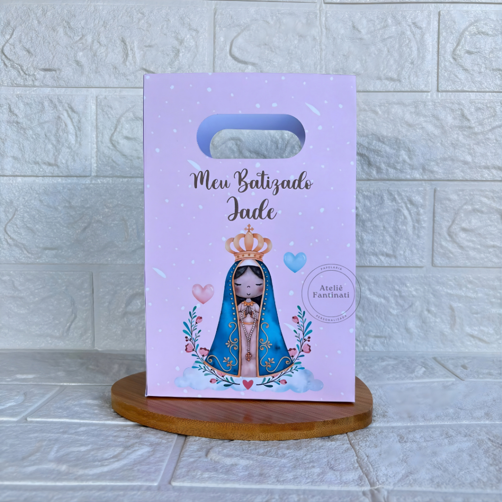 PEGUE E MONTE - Sacolinha Surpresa Personalizada Nossa Senhora Aparecida Rosa -Festa Infantil - Aniversário–Lembrancinha