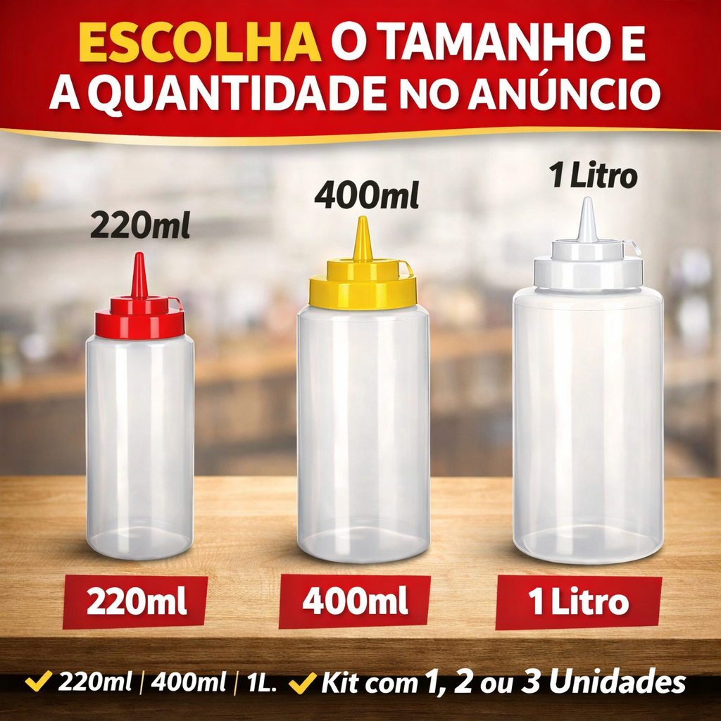 Bisnagas Squeeze para Condimentos – Ketchup, Maionese e Mostarda | Bar e Restaurante | 220ml / 400ml / 1L - 1 a 3 uni. em Oferta na Shopee