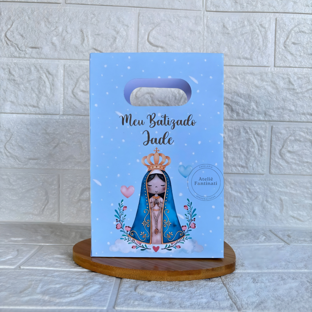 PEGUE E MONTE - Sacolinha Surpresa Personalizada Nossa Senhora Aparecida Azul -Festa Infantil - Aniversário–Lembrancinha