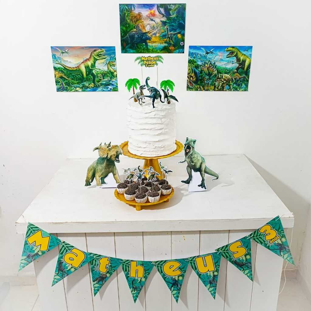 Kit Festa Dinossauro Personalizado Só Um Bolinho Festa em Casa Aniversário Infantil adulto Mesversário lembrancinha