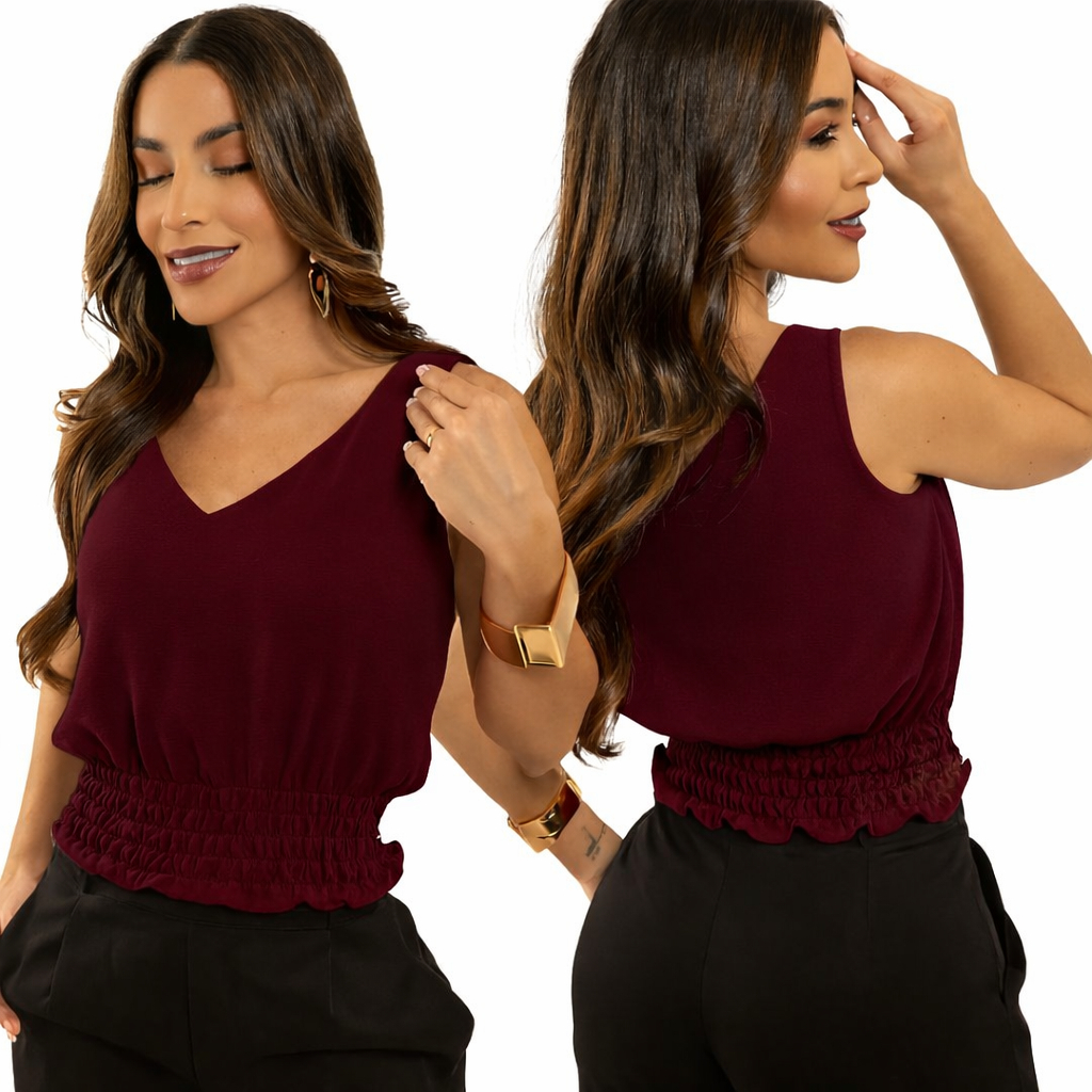 Regata Feminina Cropeed Lastex Decote V Confortável e Moderna em Oferta na Shopee