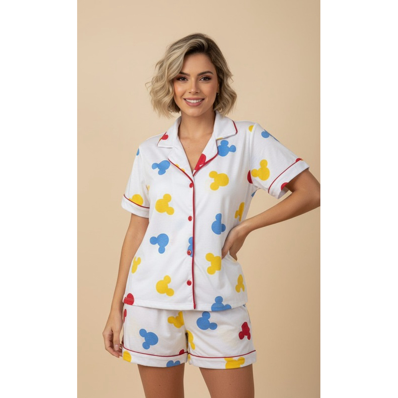 Pijama Feminino Americano Short Doll Blogueirinha Gestante Pós Operatório em Oferta na Shopee