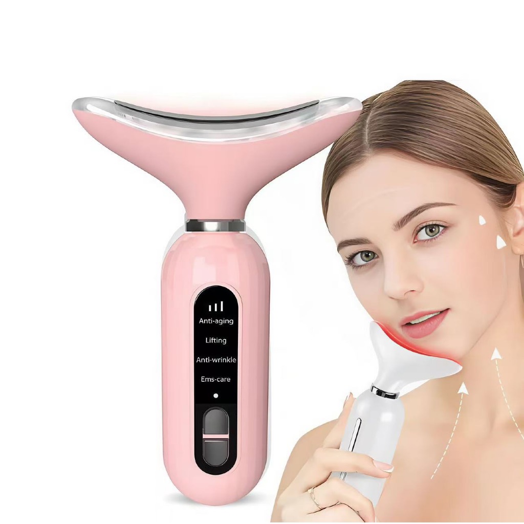 Massageador Aparelho De Beleza Portátil Para Pescoço Facial Com Vibração de Ondas Luminosas Anti-Rugas Remoção Dupla