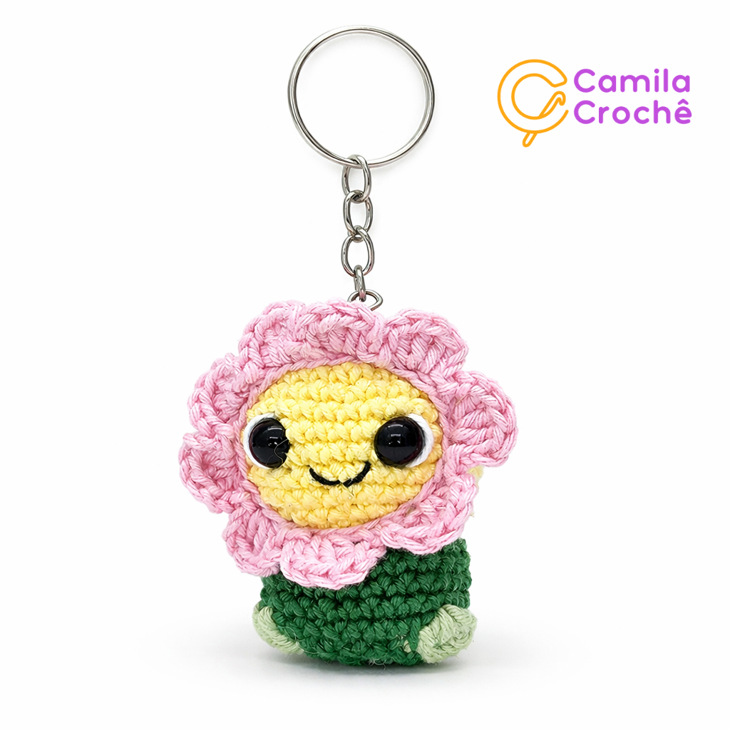 Chaveiro Flor Amigurumi Crochê – Delicado e Feito à Mão