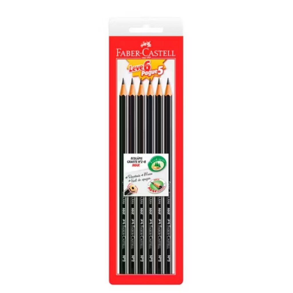 Kit ecolápis grafite com 6 unidades Faber-Castell em Oferta na Shopee