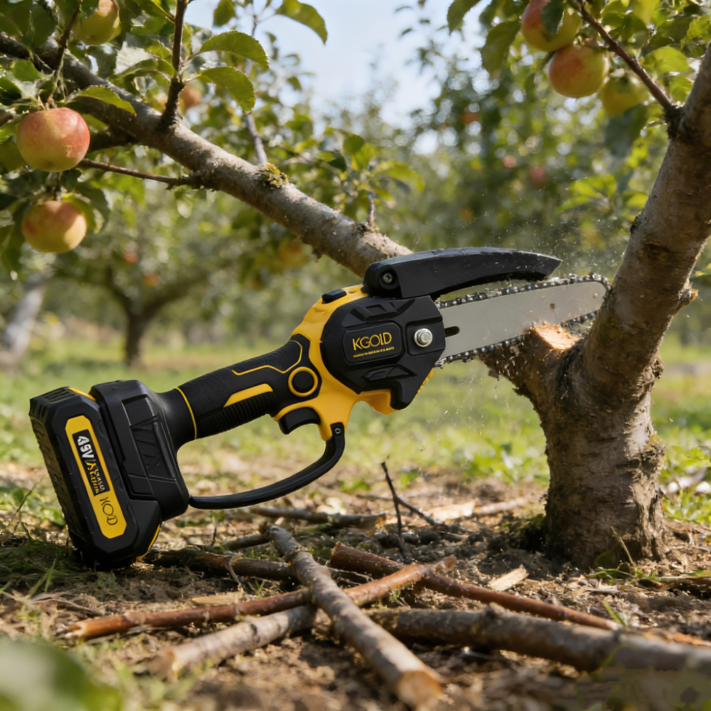 Motosserra Podador Tesoura Portátil Elétrica Brushless Sem Fio Portátil Bivolt 110v/220v Com 2 Baterias e Maleta KGOLD