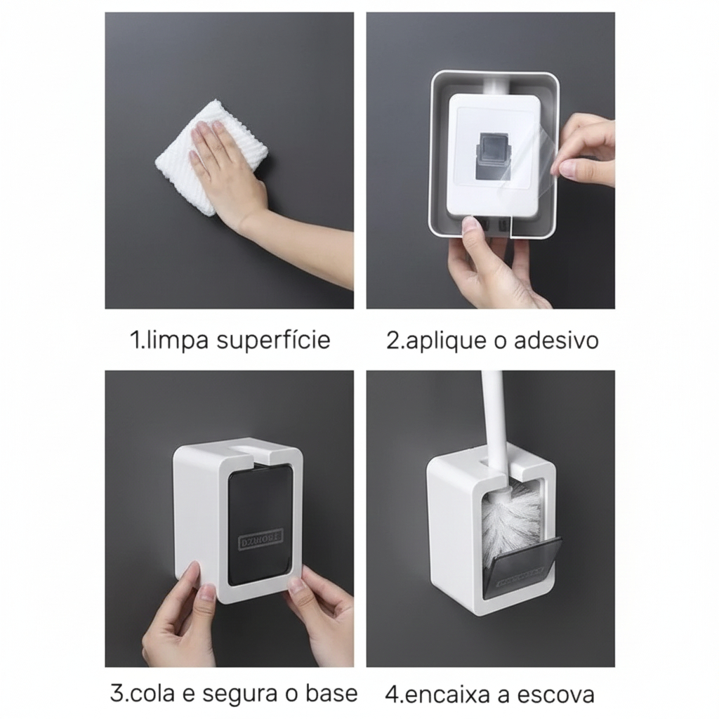 Escova Sanitária Plástico Suporte Durável Prático  Limpeza Eficiente Alto adesiva na Parede Escova Limpa Vaso Sanitário