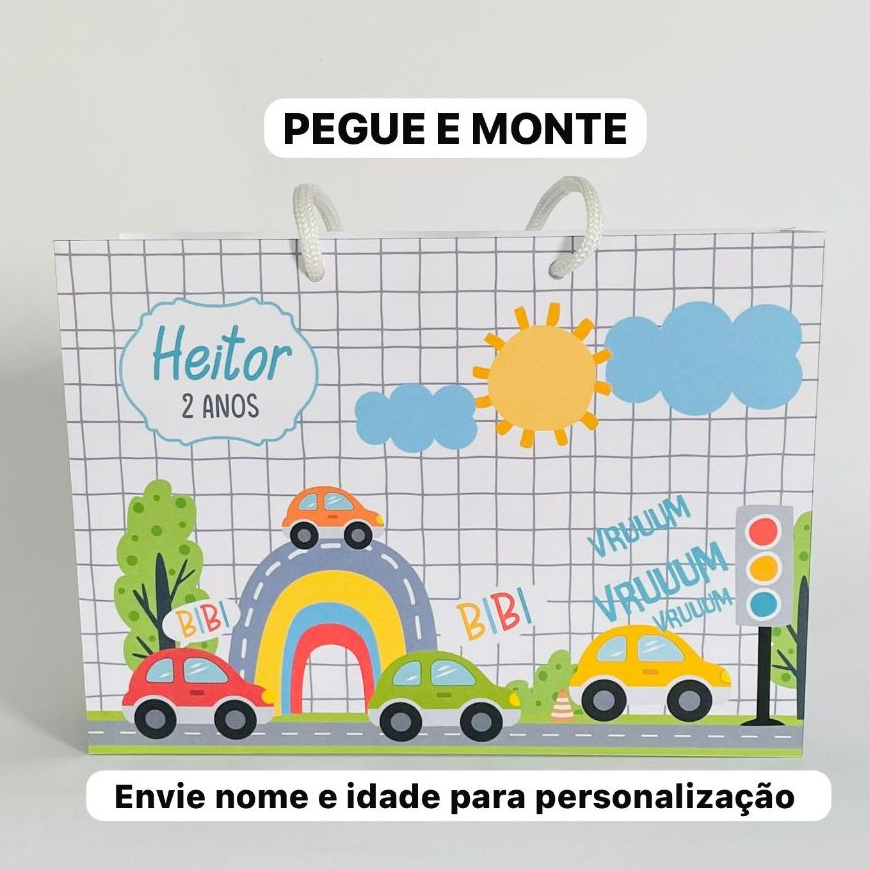 Kit Festa Sacolinha Personalizada Carrinhos | Lembrancinha de Aniversário