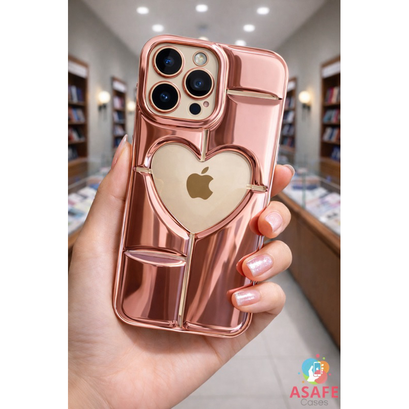 Capa espelhada robusta com recorte coração robusta moderna feminina IPhone 13/14 Pro Max