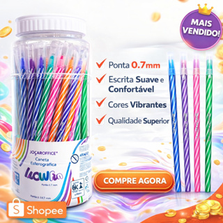 Kit 5/10/15/20/25 Caneta Esferográfica Colorida WOW SPIRO/Azul/Rosa/Roxa/Laranja/Verde/Escritório/Escola em Oferta na Shopee
