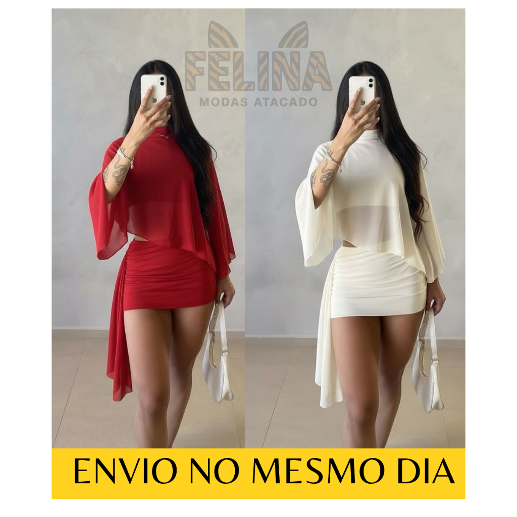 Conjunto Feminino Top e Saia com Tule Manga Longa Moda gringa em Oferta na Shopee