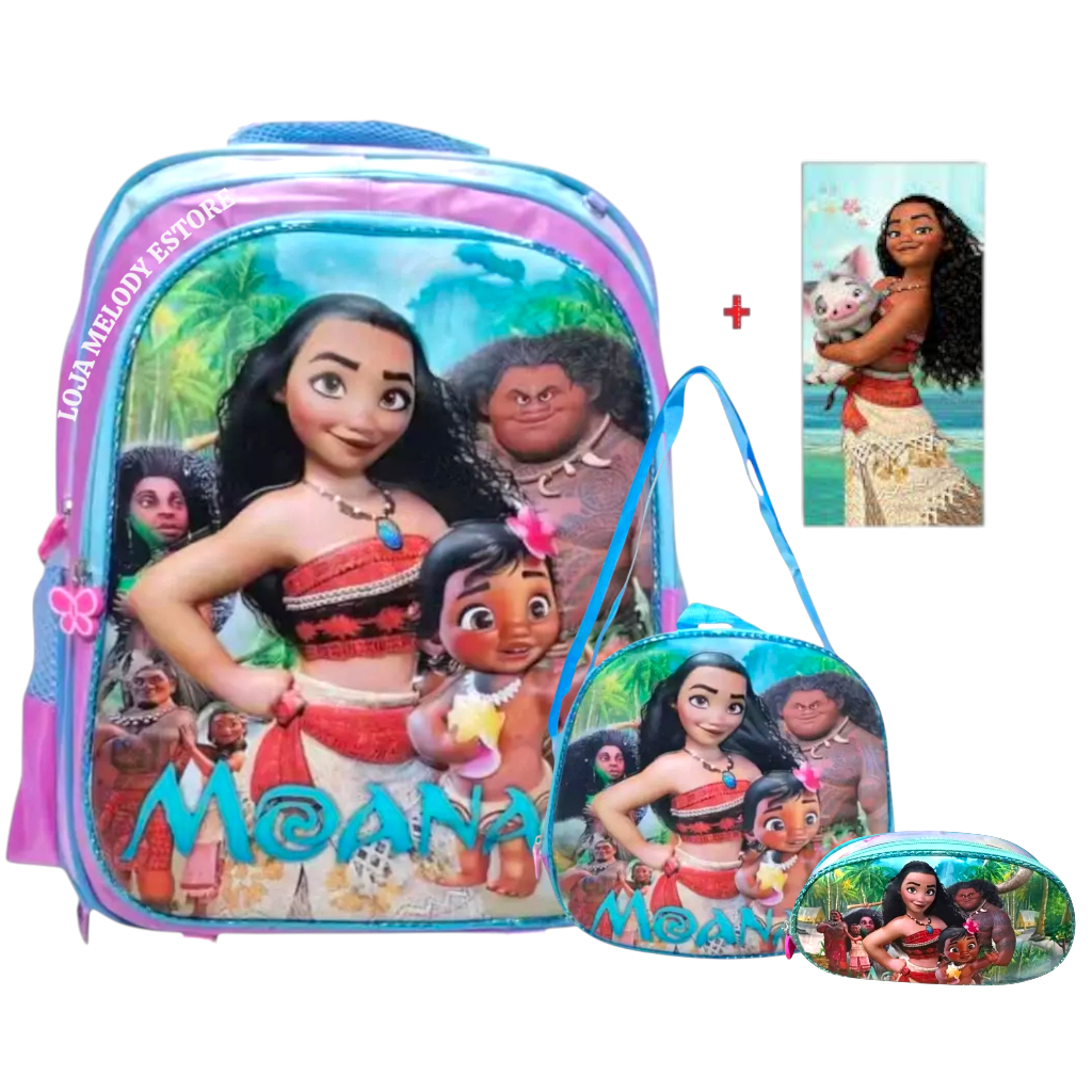 Kit Mochila  Costas Infantil  Moana 3D + Lancheira + Estojo e Toalha ✨