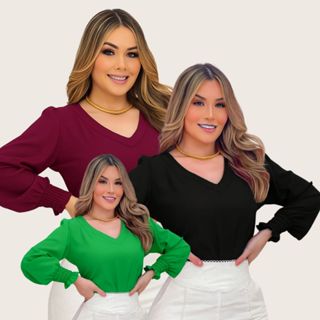 Blusa Feminina Manga Longa Com Punho Lastex – Elegante, Tecido Crepe Moda Evangelica! em Oferta na Shopee