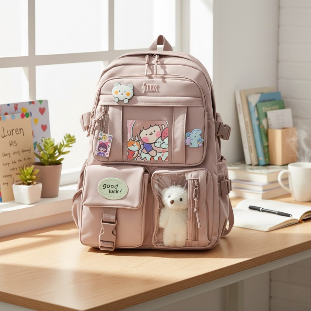 Mochila Feminina Escolar Passeio Coreano Grande Capacidade sem Chaveiro com Urso em Oferta na Shopee