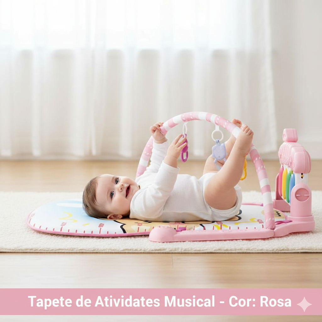 Tapete Bebe Bebê Atividades Brinquedo Musical Piano Interativo Educativo Confortável Sons Diversão Rosa Menina Sensorial