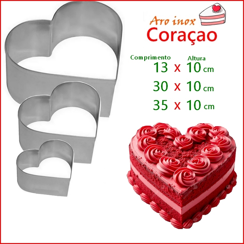 Cortador de Inox Coraçao - Kit 3 Peças p/ Bolo Doces e Massas em Oferta na Shopee