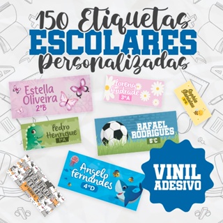 150 Etiquetas Escolares VINIL Adesivo a Prova D' Agua Personalizável Diversos Temas em Oferta na Shopee