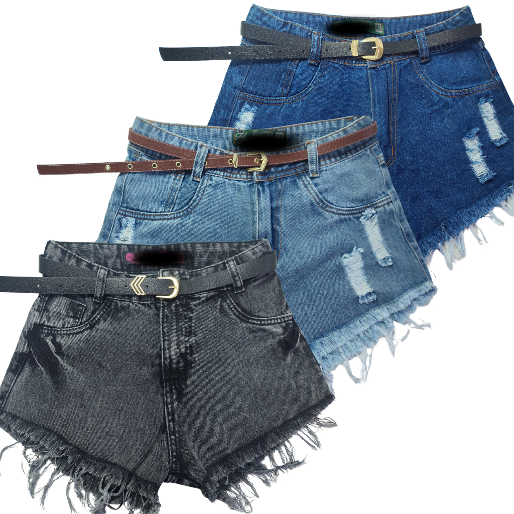 Short Jeans Feminino Cintura Alta C/ Cinto em Oferta na Shopee