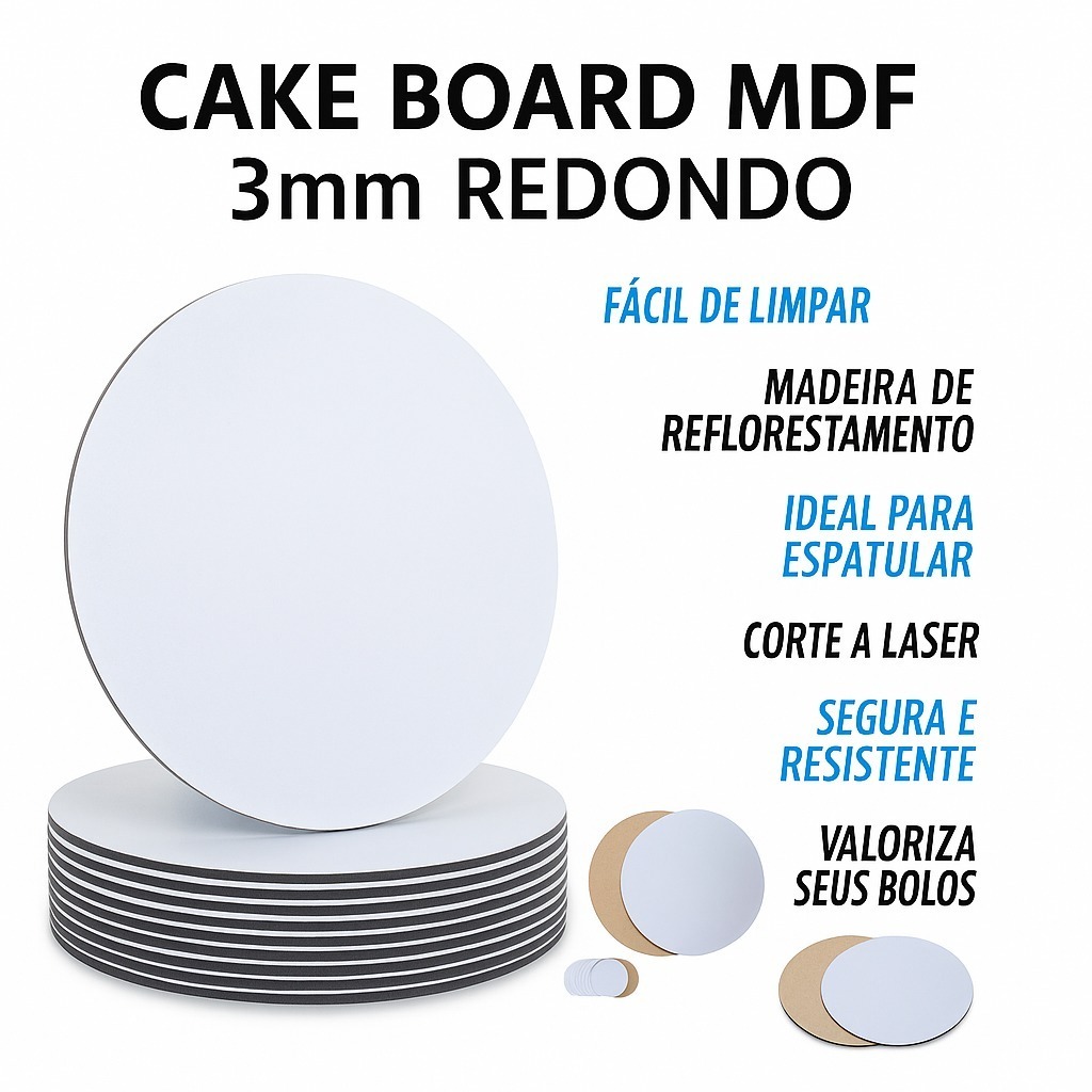 Kit 10 unidades Cake Board Redondo em MDF 3mm – Base para Bolo em Oferta na Shopee