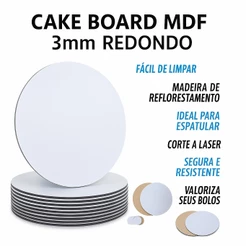 Kit 10 unidades Cake Board Redondo em MDF 3mm – Base para Bolo
