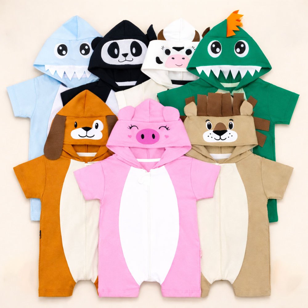 Macacão Bebê Bichinho com Capuz Bordado Divertido Verão 0 a 24 Meses em Oferta na Shopee