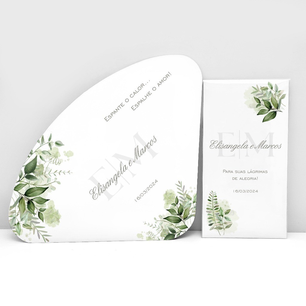 Kit Lágrimas de Alegria + Ventarolas Leques Personalizados Casamento Verde Folhagem Minimalista em Oferta na Shopee