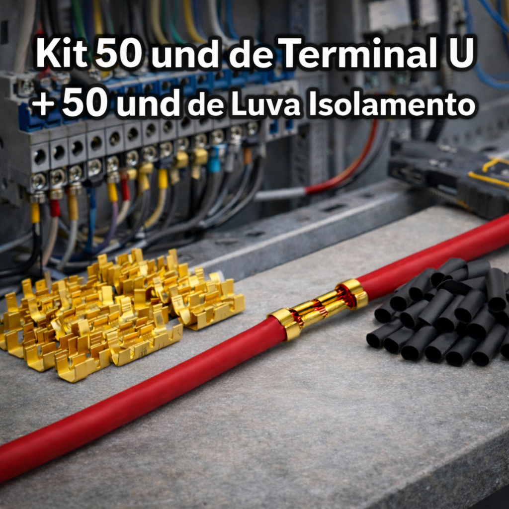 50 Terminal Luva Emenda Tipo U Fio De 0,3-1,5mm + 50 Termo Retrátil uso Residencial e Automotivo