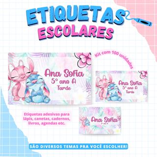Kit 100 ETIQUETAS ESCOLARES | Volta as aulas | Etiquetas adesivas | Personalizamos com nome e serie em Oferta na Shopee