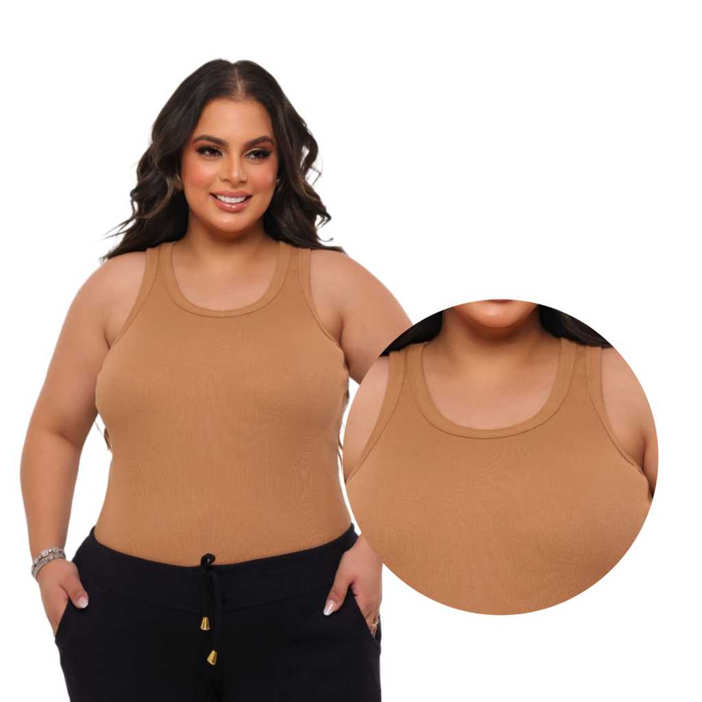 Regata Básica Plus Size Ribana Canelada PREMIUM Algodão Maciez Conforto em Oferta na Shopee