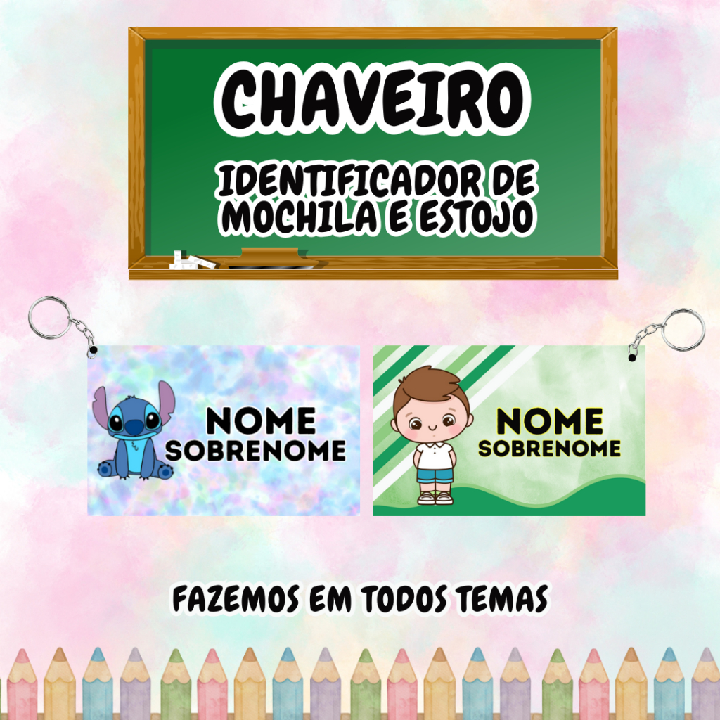 Chaveiro identificador de mochila e estojo 1 unidade em Oferta na Shopee