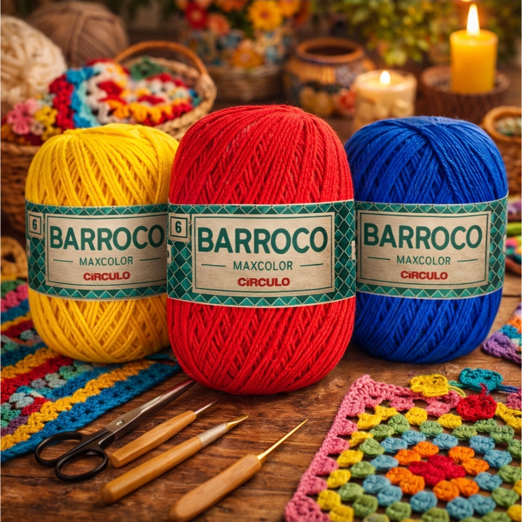 Barroco Maxcolor Fio 6 – 400g | 100% Algodão Premium Círculo | Para Tapetes, Souplats e Artesanato 🧶 em Oferta na Shopee
