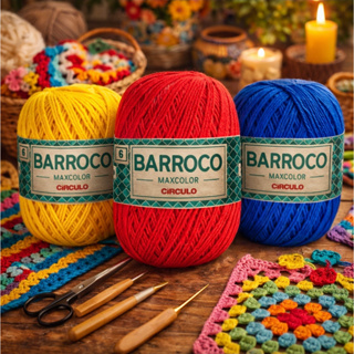 Barroco Maxcolor Fio 6 – 400g | 100% Algodão Premium Círculo | Para Tapetes, Souplats e Artesanato 🧶 em Oferta na Shopee