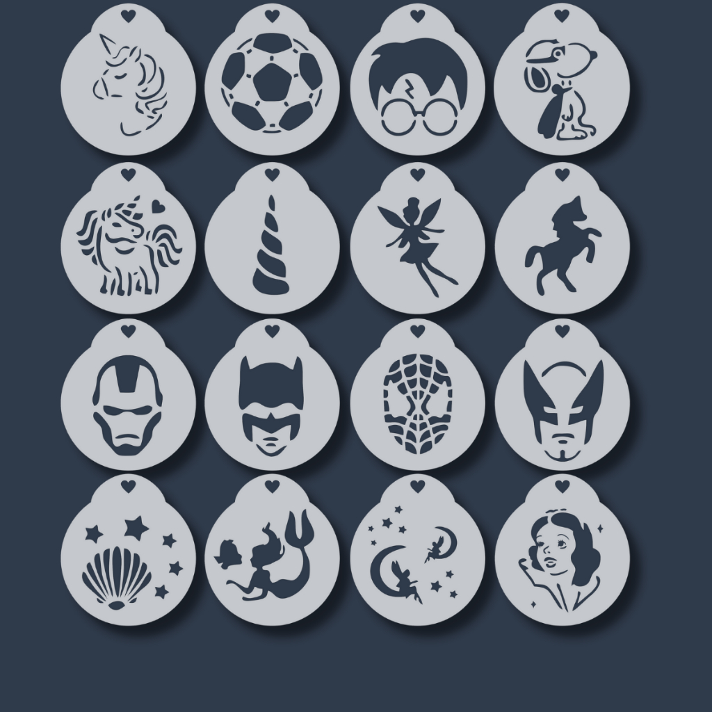 Kit 16 Stencil Personagens Infantis Moldes Educativos para Criança Tatuagem Infantil Pintura Facial em Oferta na Shopee